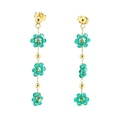 Bohemian gold stainless steel earrings with triple green crystal beaded flowers - Green