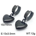 Polished black stainless steel hollow heart drop earrings with dimensions 15x14mm - Hollow Style (KE109721-Z)