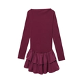 Deep red long sleeve knitted tiered dress with off-shoulder ruffle design in flat lay - S / Burgundy