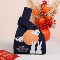 Borsa in maglia blu scuro per la Festa di Mezzo Autunno con design di conigli e luna - Coniglio Vista Luna