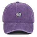 Washed purple cotton baseball cap with gray elephant embroidery and vintage texture - Adjustable / Purple