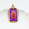 Macro view of gold tarot pendant with red palm and eye design on purple enamel background - Purple Eye Pendant / Pendant Only