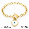 Goldenes Herzarmband mit OT-Verschluss und blauem Evil Eye Anhänger, 190mm Länge - Gold (KB183034-TJG)