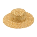 Close-up of the natural fine wheat straw weaving texture on a wide brim boater sun hat - Large Brim Style