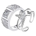Macro detail of silver couple rings with butterfly design and square diamond setting - Butterfly Pair