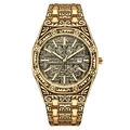 Octagonal gold business watch with Arabic calligraphy engraving and date display function - Gold Dial Gold Case