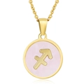 Collier zodiaque Sagittaire doré avec incrustation de nacre rose sur pendentif rond - Sagittaire / Nacre Rose