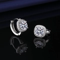 Elegant square moissanite stud earrings in S925 sterling silver with halo stones - One Carat Square Earring With Led-136