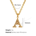 Elegant gold titanium steel necklace featuring a letter A pendant with sparkling rhinestones - Letter A