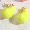 Neon yellow drip oil enamel stud earrings in water drop shape with gold metal backings - Yellow