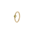 Macro detail of elastic stainless steel gold bead ring with olive green zircon gemstone - Single Green Ring