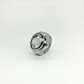 Silver vintage finger watch ring featuring clear gemstone and elastic metal band - White