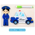 Wooden 3D police puzzle set with car and figure pieces including a whiteboard marker - Police Car 2-in-1