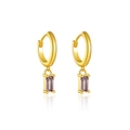 Elegant S925 sterling silver drop earrings with purple rectangular zircon stones - 925 Silver / Gold Champagne