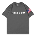 Dark gray short sleeve t-shirt with FREEDOM print and US flag patch on the sleeve - S / Dark Gray