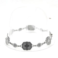 Detail of silver bohemian hollow flower metal chain belt accessory on straw hat - 02 Silver Metal Chain