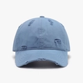 Distressed blue washed cotton baseball cap with vintage frayed holes and curved brim - Adjustable / Grey Blue