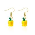 Creative yellow bell pepper dangle earrings with green stems and golden hooks - Yellow Pepper