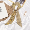 French style 100% silk skinny scarf with yellow geometric floral patterns for hair - Pink Green Geometric Block