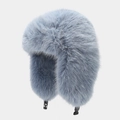 Light grey-blue faux fox fur ushanka trapper hat with protective ear flaps and buckle - Fog Blue