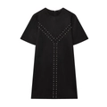 Flat lay of a black short sleeve dress with silver stud embellishments on white background - XS / Black