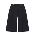 Women's black high-waisted wide-leg shorts with golden buttons and contrast stitching - XS / Black