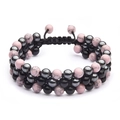 Bracciale intrecciato a tre strati con turchese rosa e pietre magnetiche nere - Diametro Perla 6MM - Stile Triplo Strato / Turchese Rosa + Ossidiana + Ematite