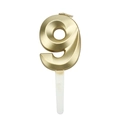 3D diamond-cut number 9 birthday candle in metallic gold finish with plastic stand - Number 9 / Gold