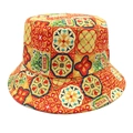 Detail of bohemian bucket hat with colorful Sicilian tile patterns and embroidered text - M (56-58cm) / Italian Sicilian Style Tile Pattern (2#)