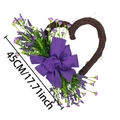 Detail of 45cm heart-shaped branch wreath with purple flowers and large mesh bow - 45CM (Plastic Flower Version)