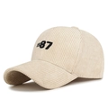 Beige Cord-Baseballkappe mit Vintage 87 Stickerei und gebogenem Schirm für Herbst - Verstellbar / Beige