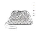 Silver woven dumpling bag with pleated cloud design and thin adjustable shoulder strap - Silver