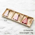 12-piece set of 7cm wooden Christmas tree ornaments with stars and hanging ropes - Red Christmas Tree / 12-Piece Set