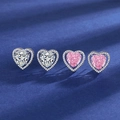 Silver heart-shaped S925 earrings with white and pink zircon crystals on navy fabric - Heart-shaped Pink Diamond Earrings Tz-14