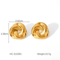 Fashion 18K gold-plated stainless steel woven twist stud earrings for women in gold - Medium Spiral Twisted Style (HC-E10381)