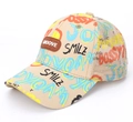 Kids smile graffiti baseball cap in beige cotton with breathable mesh and embroidery - SMILE Print / Khaki Mesh Curved Brim
