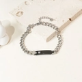 Chunky stainless steel cross bracelet with black zircon bar and silver curb chain - 14k / Black Curved Plate