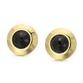 Elegant gold stainless steel stud earrings featuring faceted black crystal gemstones - Gold Base Black Style (KE55649-Z)
