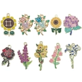 Set di ciondoli smaltati dorati con girasole e lavanda per creazione gioielli - Misti 10 Stili (1 per tipo)
