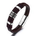 Men's double-layered braided leather bracelet with silver magnetic clasp in dark brown - Brown/Silver Clasp