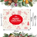 Vista detallada del mantel navideño de 45x32cm con textura de lino e impresión - Blanco Crema con Estampados Rojos