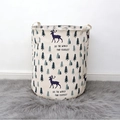 Large fabric storage basket with deer and pine tree prints and dual handles - Deer