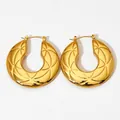 Orecchini a cerchio dorati spessi con incisione a stella geometrica e finitura 18K - Oro / Stile Inciso Stella Geometrica (KDE2278)