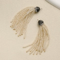 2mm beige beaded tassel pendant with dark rhinestone cap for DIY earrings and jewelry - Off White