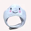 Cute white cloud pet plush headwear with embroidered facial expression and velcro strap - Cloud