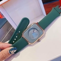 Chic square watch with green silicone strap and gold case in elegant packaging - Dark Green Strap Rose Gold Case