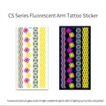Neon CS-005 floral tattoo sticker glowing under UV light vs natural light effect - Fluorescent CS-005