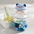Creative bear liquid quicksand keychain with blue pig hat and iridescent laser strap - Lanyard Style / Blue