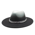 Klassischer Fedora-Hut mit schwarz-weißem Farbverlauf-Filz und silberner Metallkette - M (56-58cm) / Schwarz Weiß Farbverlauf