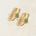 Exquisite gold snowflake earrings with green pavé crystals and geometric oval design - Green Zirconia (ES2296-5)